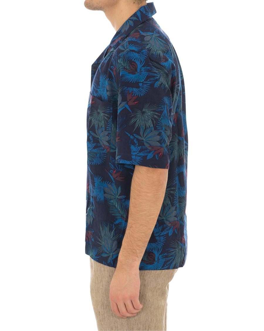 Heren | Overhemden | Oscar Jacobson | Hilmer Camp Collar Printed Flower Short Sleeve Shirt Blue