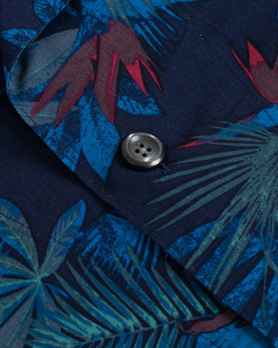 Heren | Overhemden | Oscar Jacobson | Hilmer Camp Collar Printed Flower Short Sleeve Shirt Blue