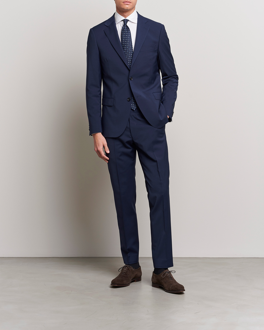 Homme | Pantalons | Oscar Jacobson | Denz Wool Stretch Trousers Blue