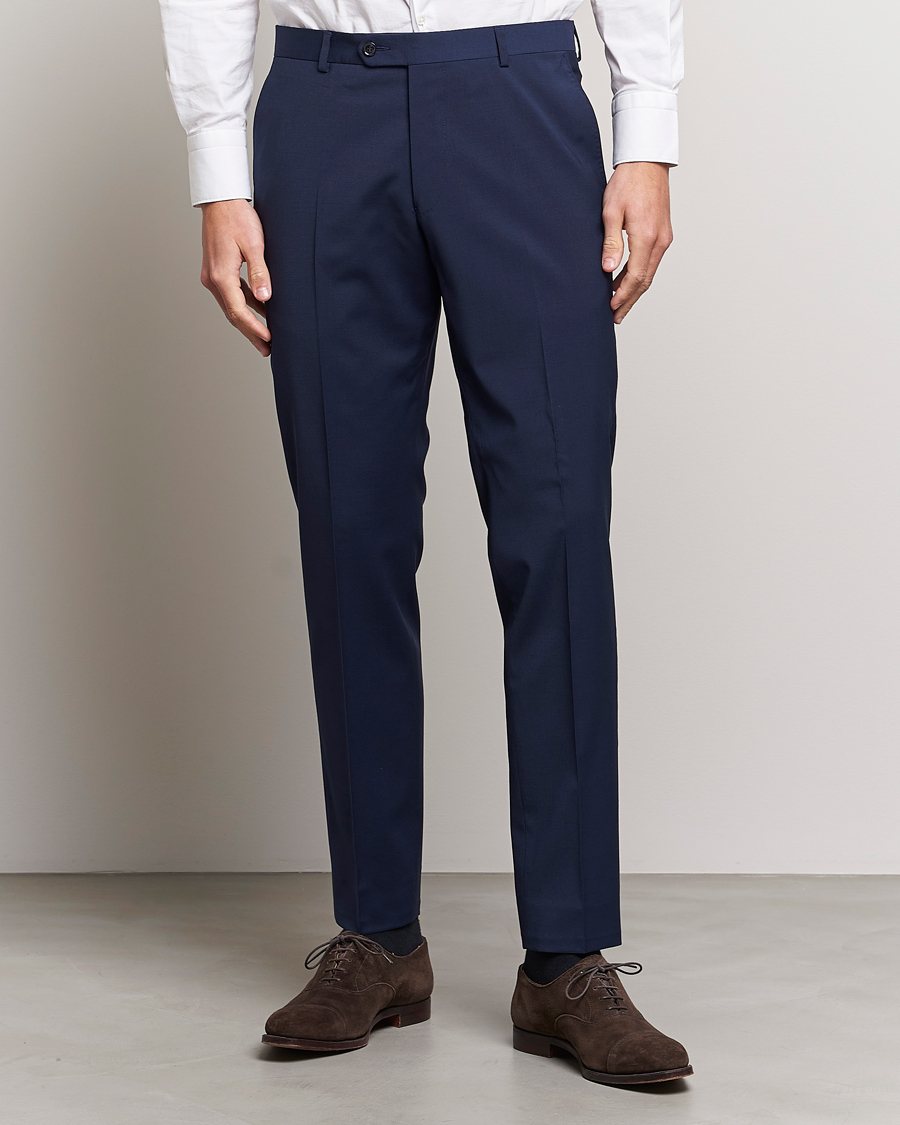 Homme | Pantalons | Oscar Jacobson | Denz Wool Stretch Trousers Blue