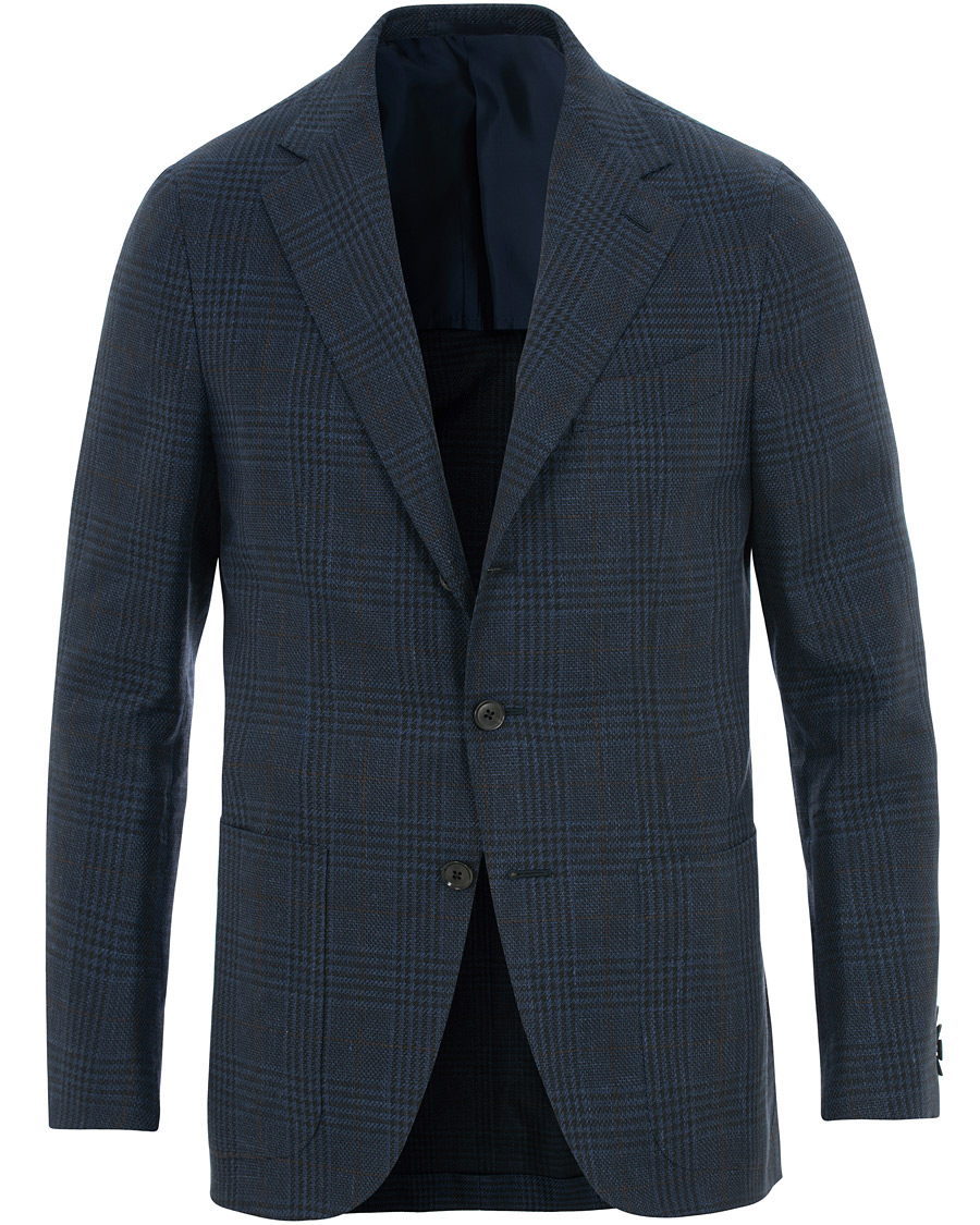 Homme | Blazers | Caruso | Cotton/Linen Glencheck Blazer Dark Blue