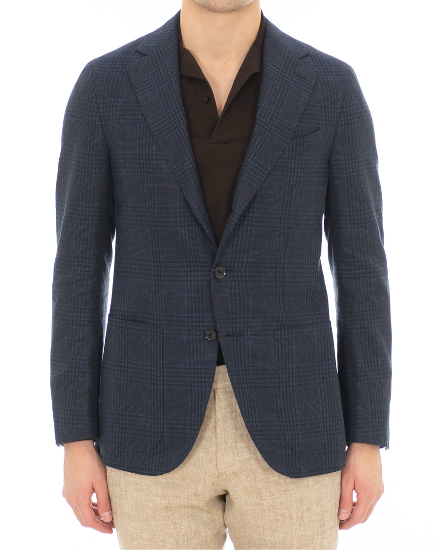 Homme | Blazers | Caruso | Cotton/Linen Glencheck Blazer Dark Blue