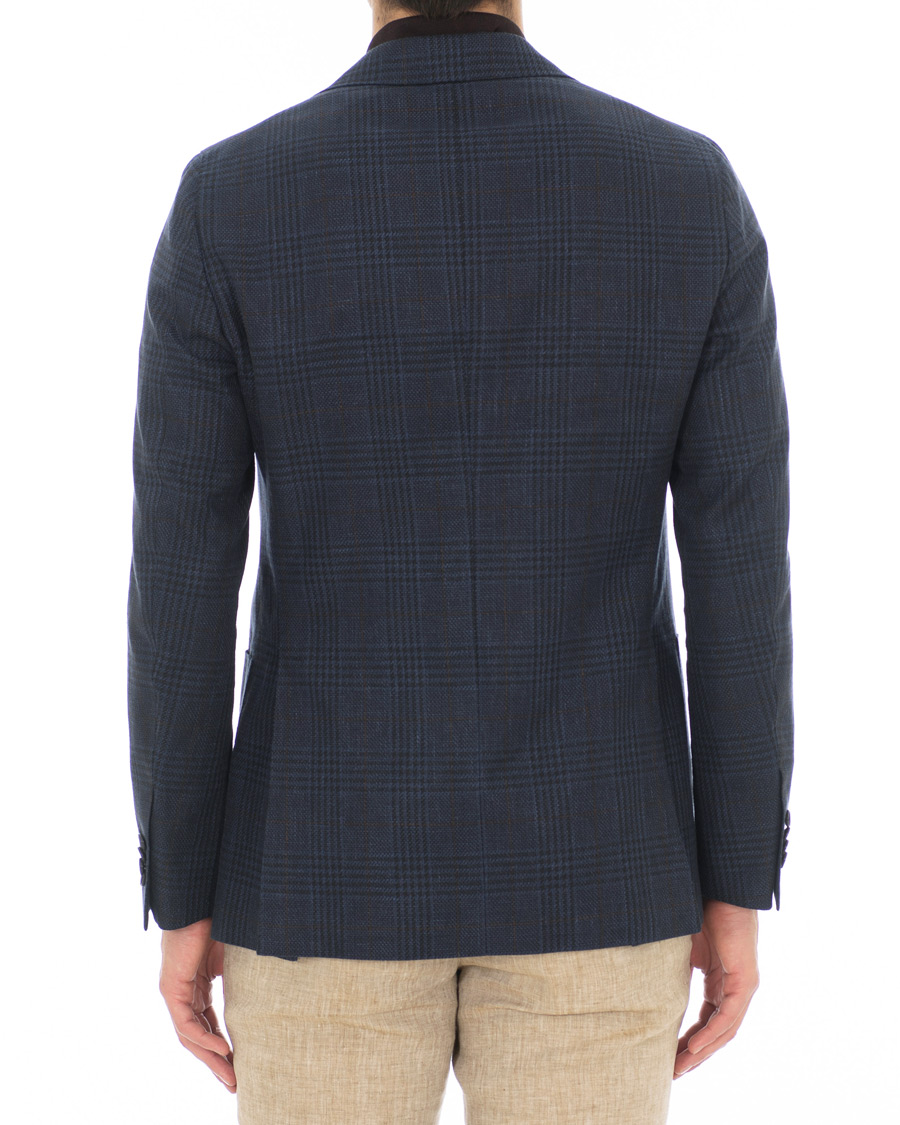 Homme | Blazers | Caruso | Cotton/Linen Glencheck Blazer Dark Blue