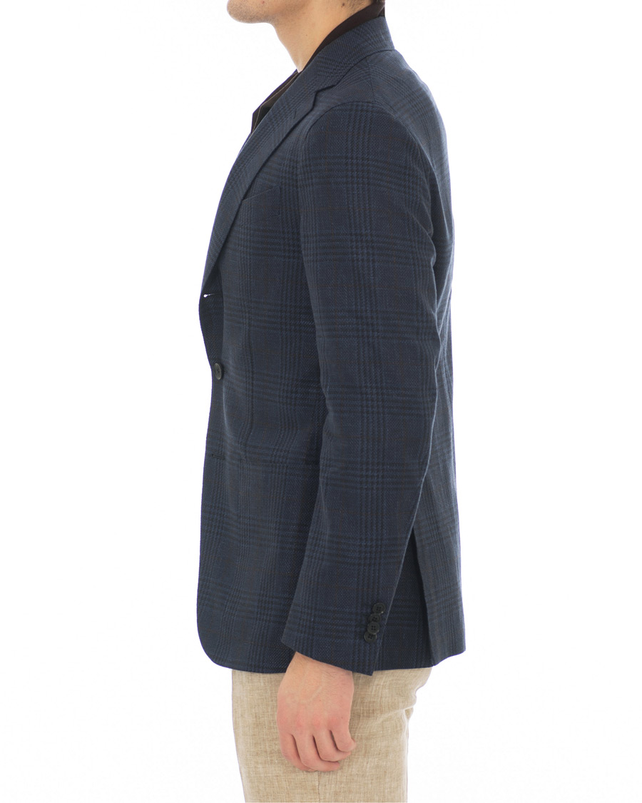 Homme | Blazers | Caruso | Cotton/Linen Glencheck Blazer Dark Blue