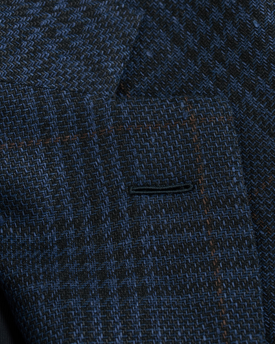 Homme | Blazers | Caruso | Cotton/Linen Glencheck Blazer Dark Blue