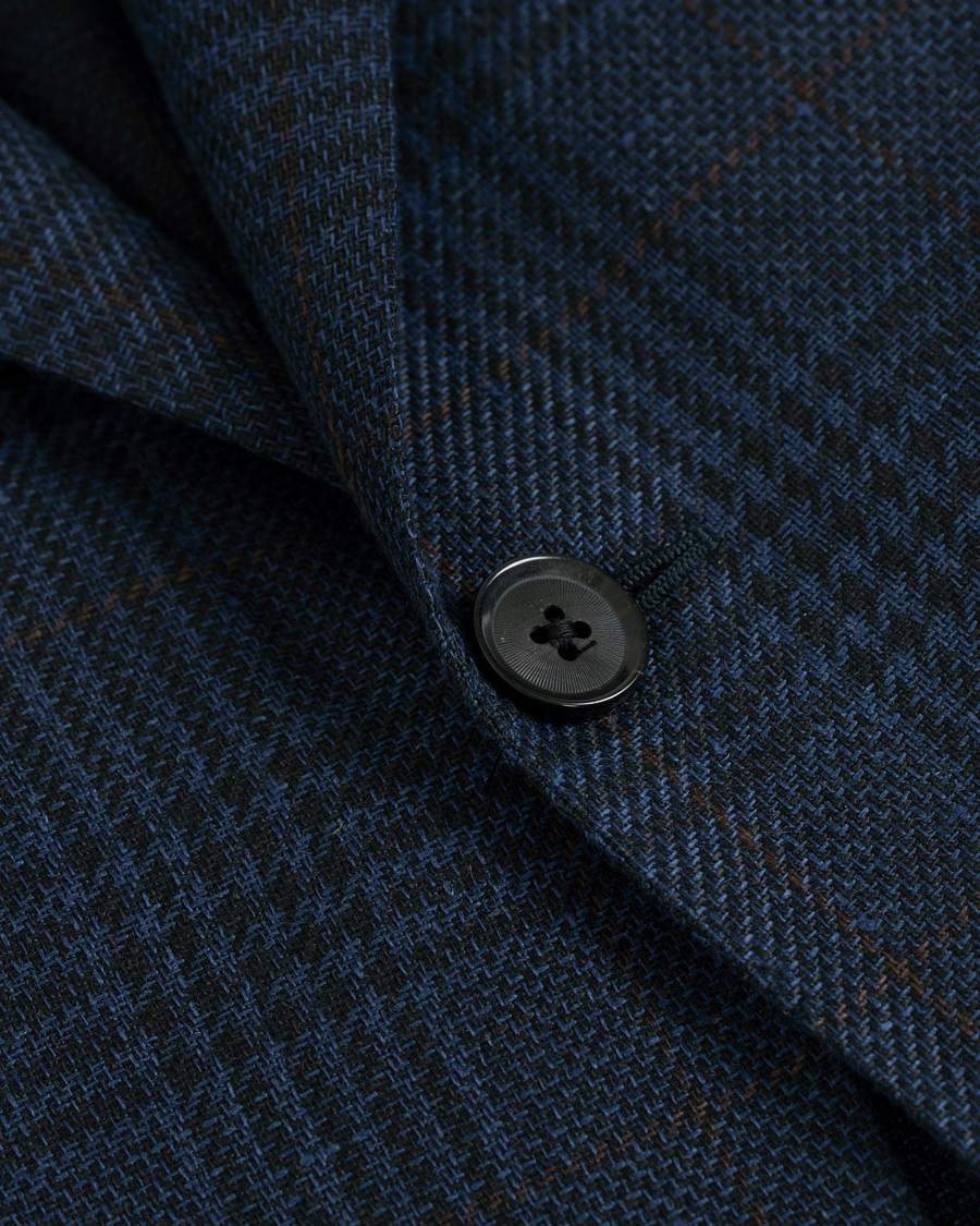 Homme | Blazers | Caruso | Cotton/Linen Glencheck Blazer Dark Blue