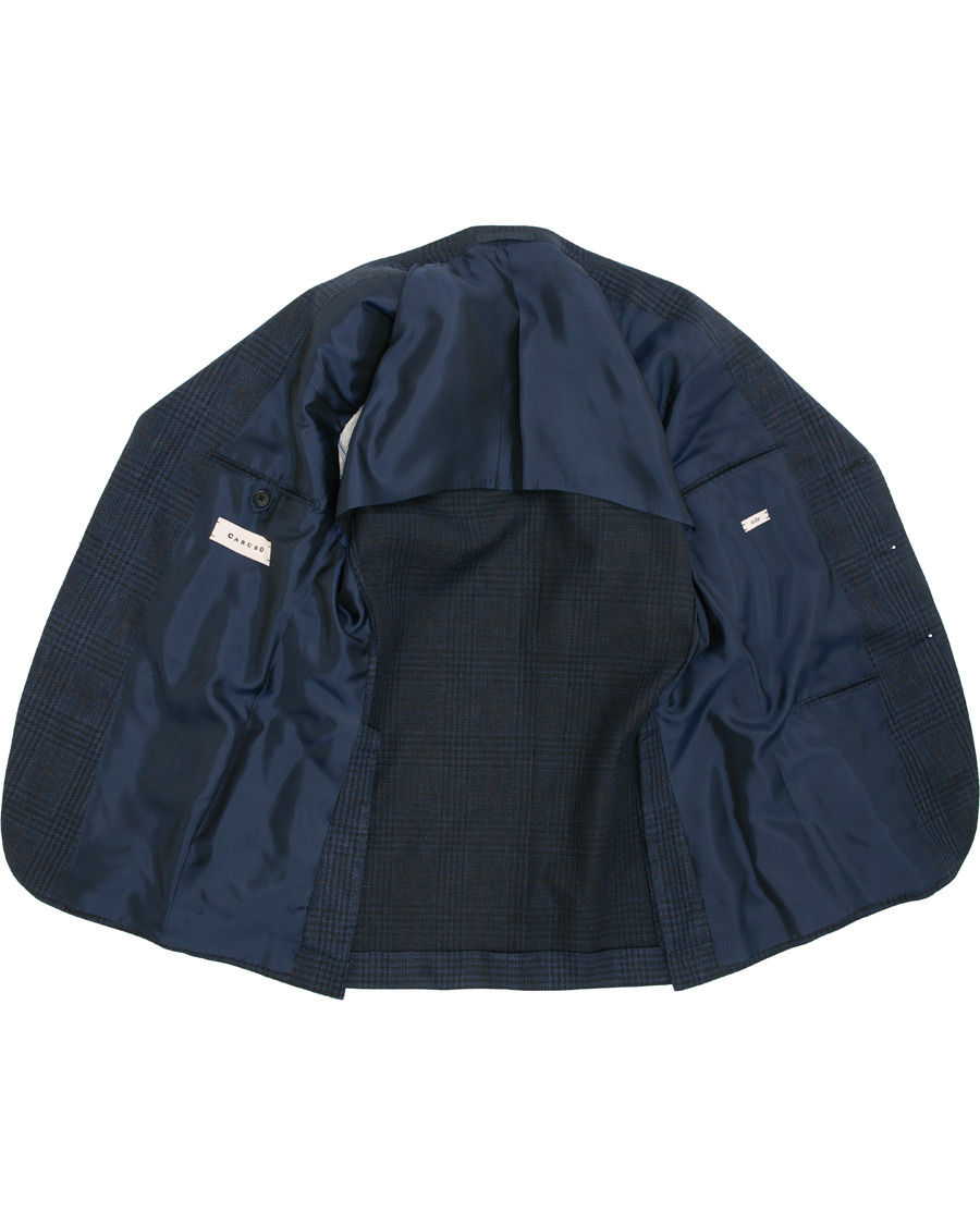 Homme | Blazers | Caruso | Cotton/Linen Glencheck Blazer Dark Blue