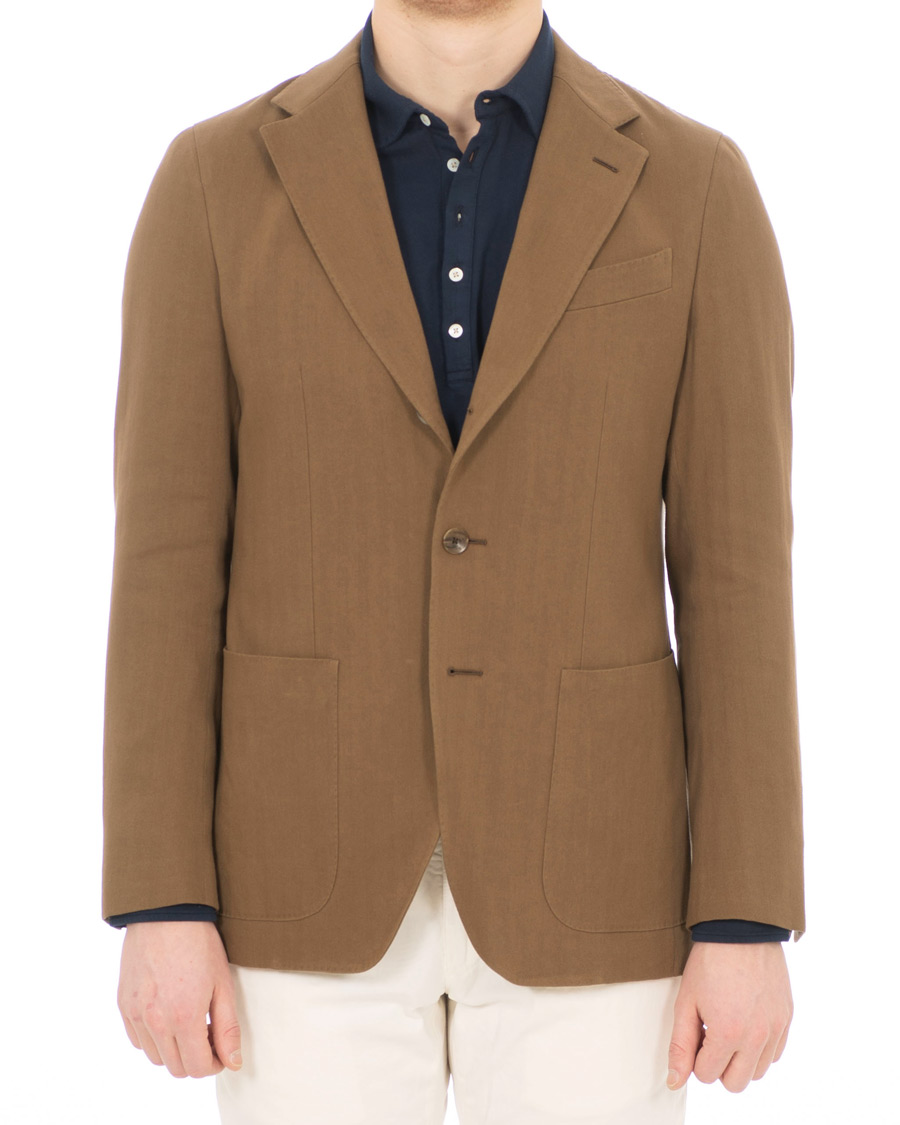 Homme | Blazers | Caruso | Butterfly Herringbone Cotton Blazer Medium Brown