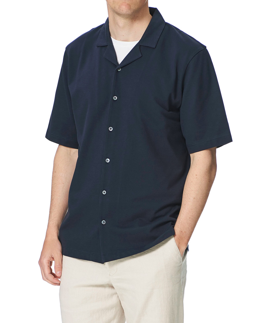 Homme | Chemises | Sunspel | Short Sleeve Pique Shirt Navy