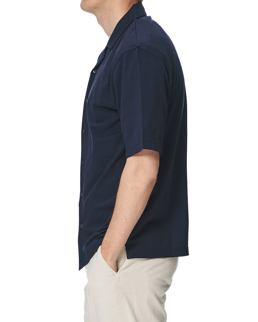 Homme | Chemises | Sunspel | Short Sleeve Pique Shirt Navy