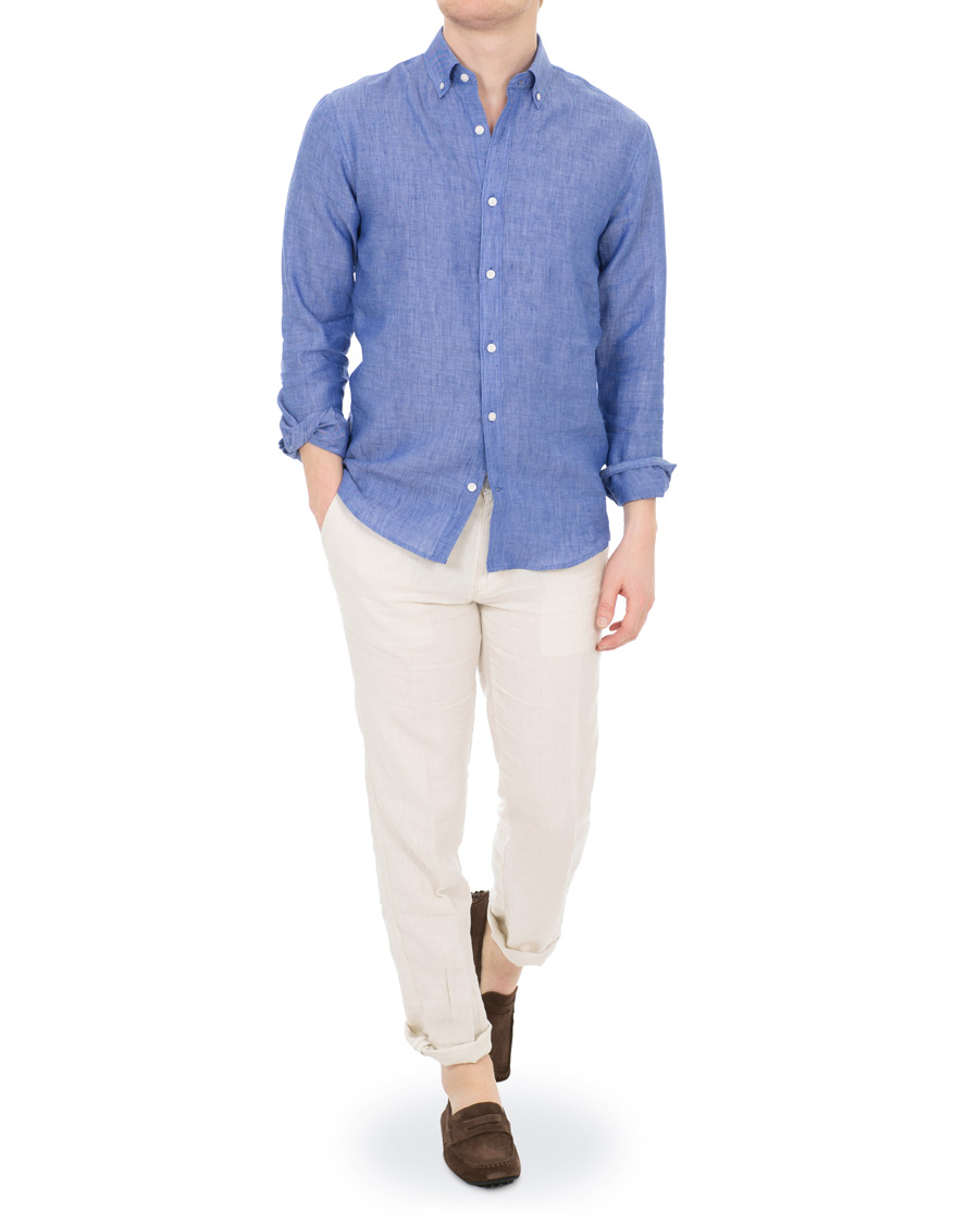 Homme | Chemises | Tiger of Sweden | Fenald Button Down Linen Shirt Blue