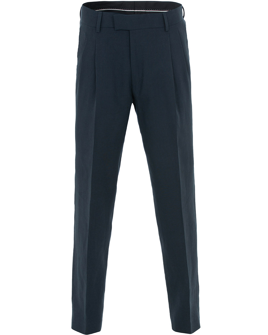 Heren | Broeken | Tiger of Sweden | Trolosa Double Pleated Linen Trousers Navy