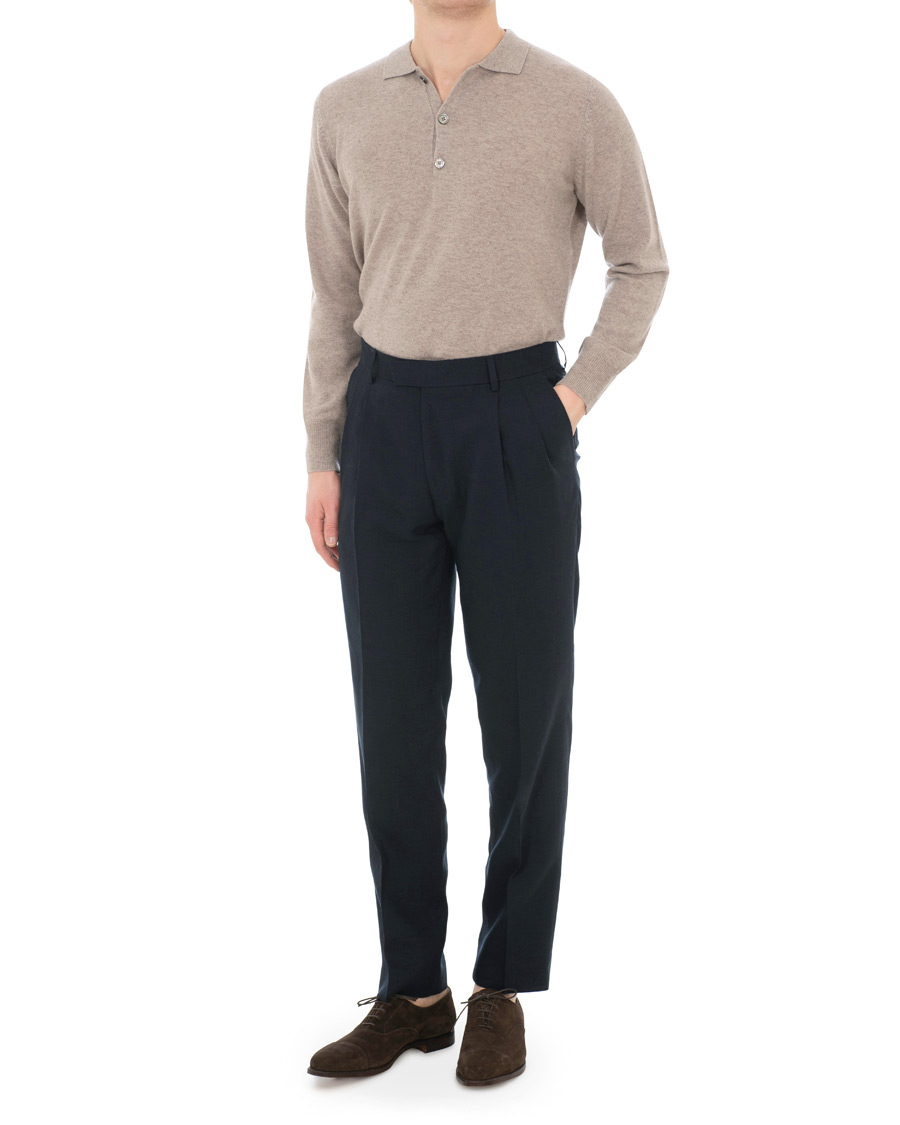 Heren | Broeken | Tiger of Sweden | Trolosa Double Pleated Linen Trousers Navy