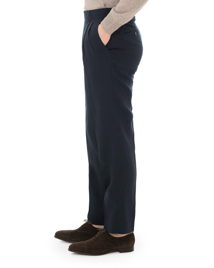 Heren | Broeken | Tiger of Sweden | Trolosa Double Pleated Linen Trousers Navy