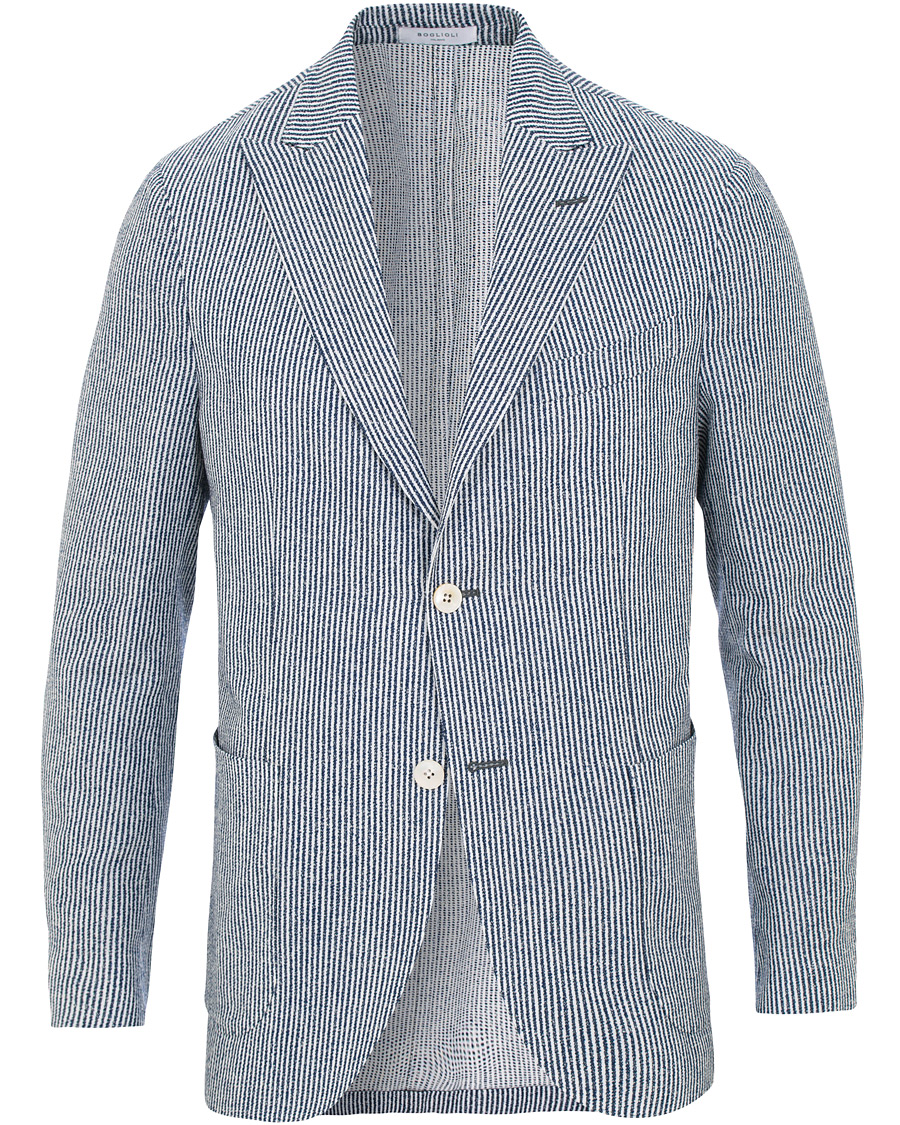 Homme | Blazers | Boglioli | K Jacket Wool/Cotton Seersucker Blazer Blue/White