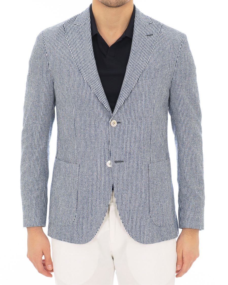 Homme | Blazers | Boglioli | K Jacket Wool/Cotton Seersucker Blazer Blue/White