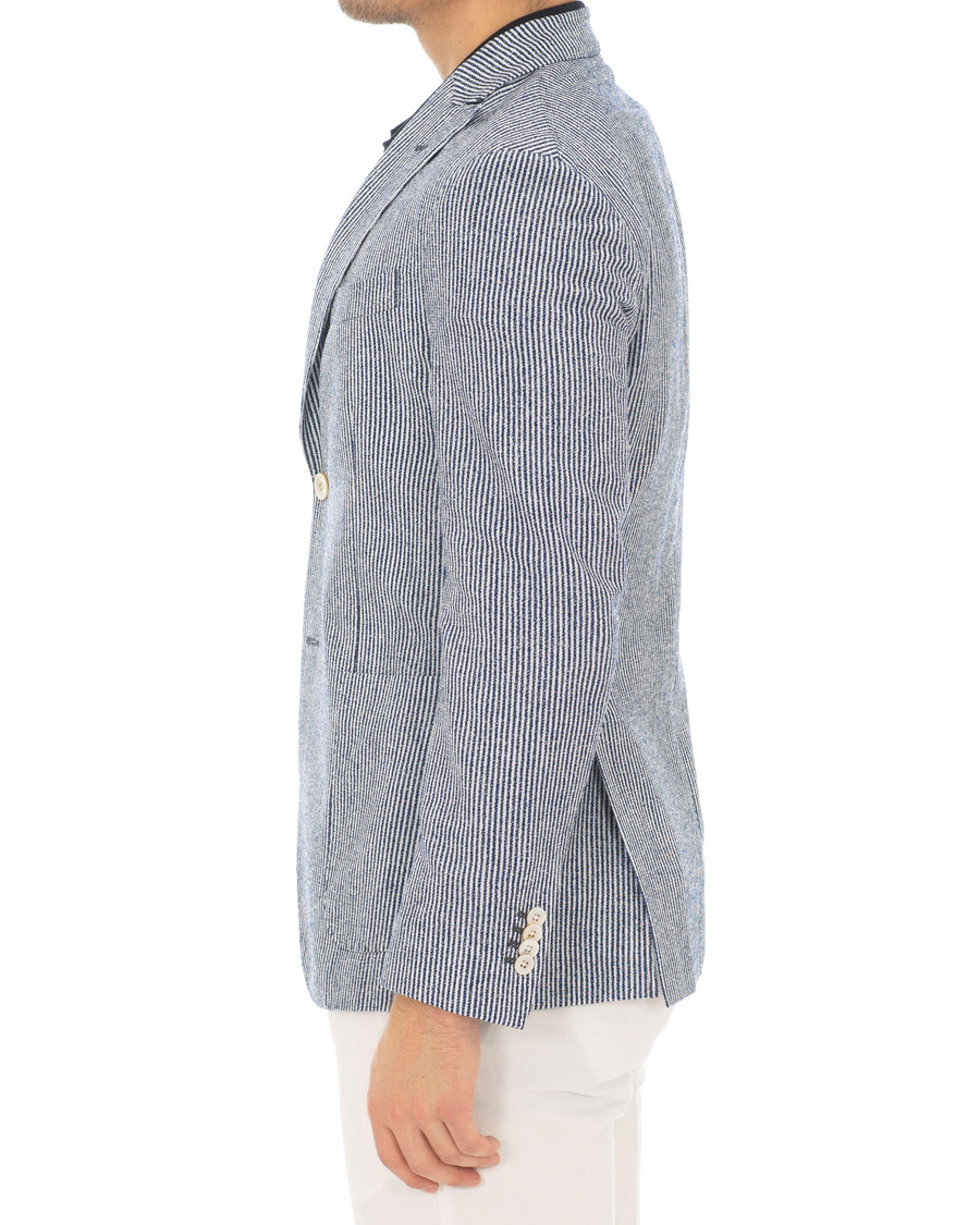 Homme | Blazers | Boglioli | K Jacket Wool/Cotton Seersucker Blazer Blue/White