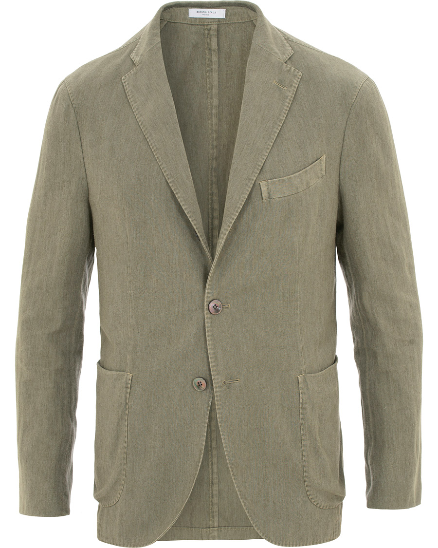 Heren | Blazers | Boglioli | K Jacket Cotton/Linen Herringbone Blazer Green