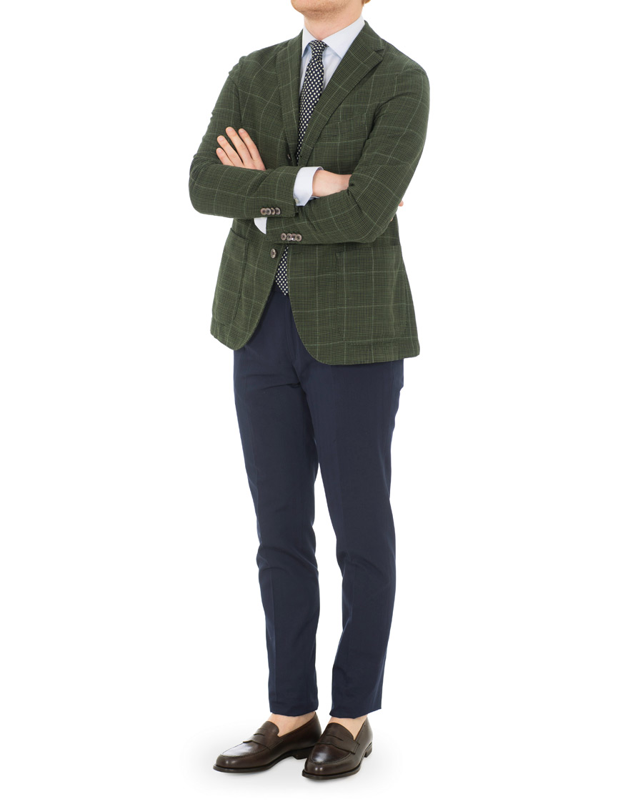 Homme | Blazers | Boglioli | K Jacket Cotton/Silk Houndstooth Overcheck Blazer Green