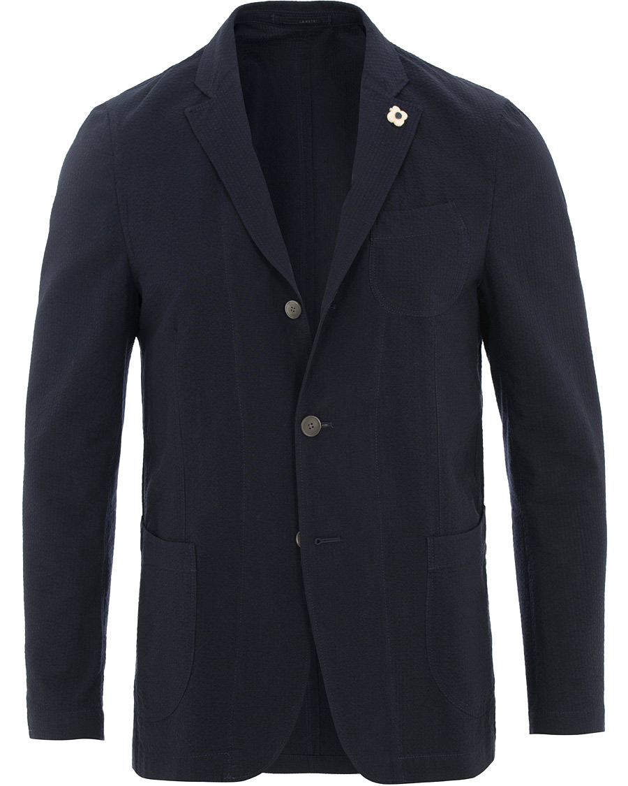 Homme | Blazers | Lardini | Unlined Seersucker Patch Pocket Shirt Blazer Navy
