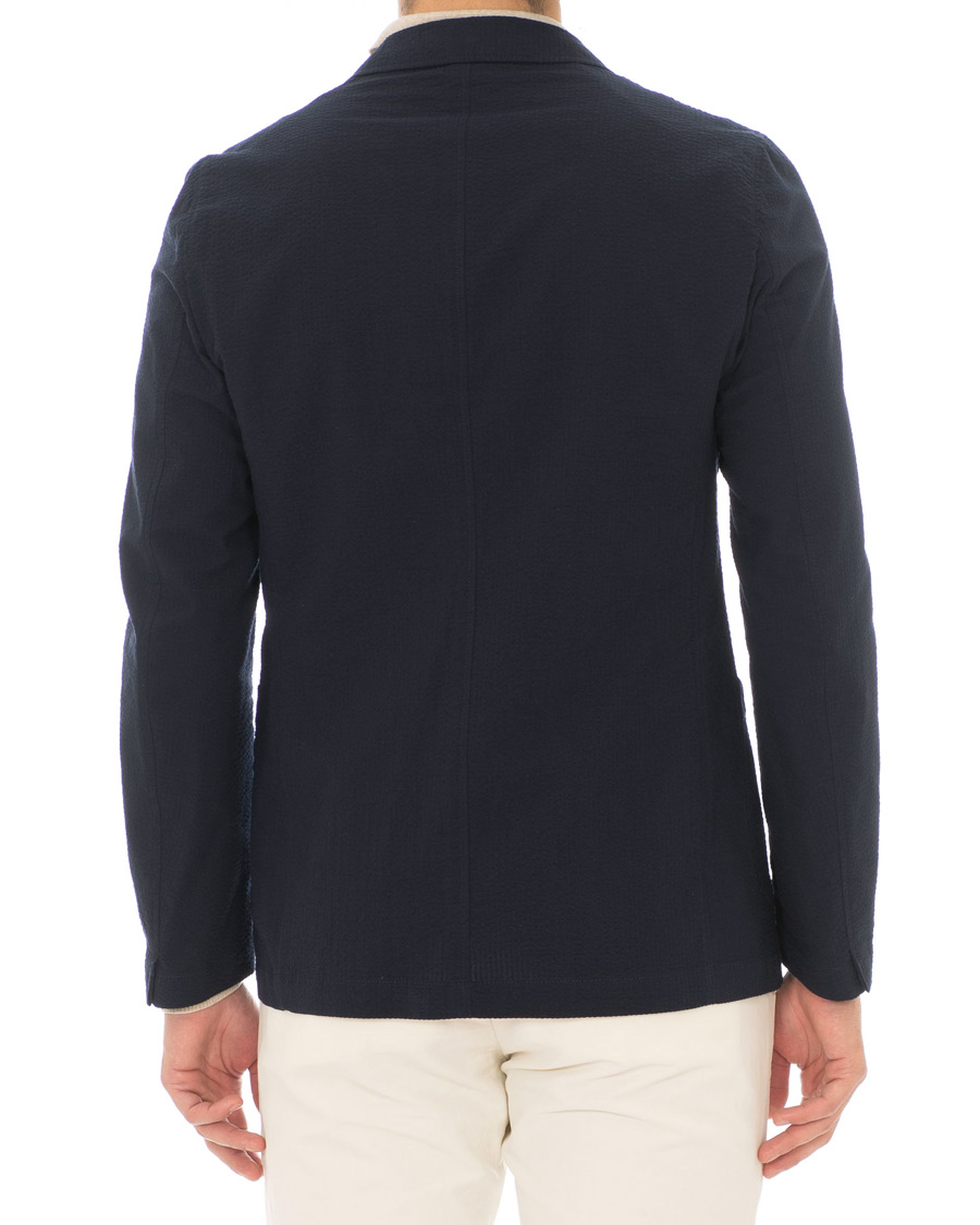 Homme | Blazers | Lardini | Unlined Seersucker Patch Pocket Shirt Blazer Navy