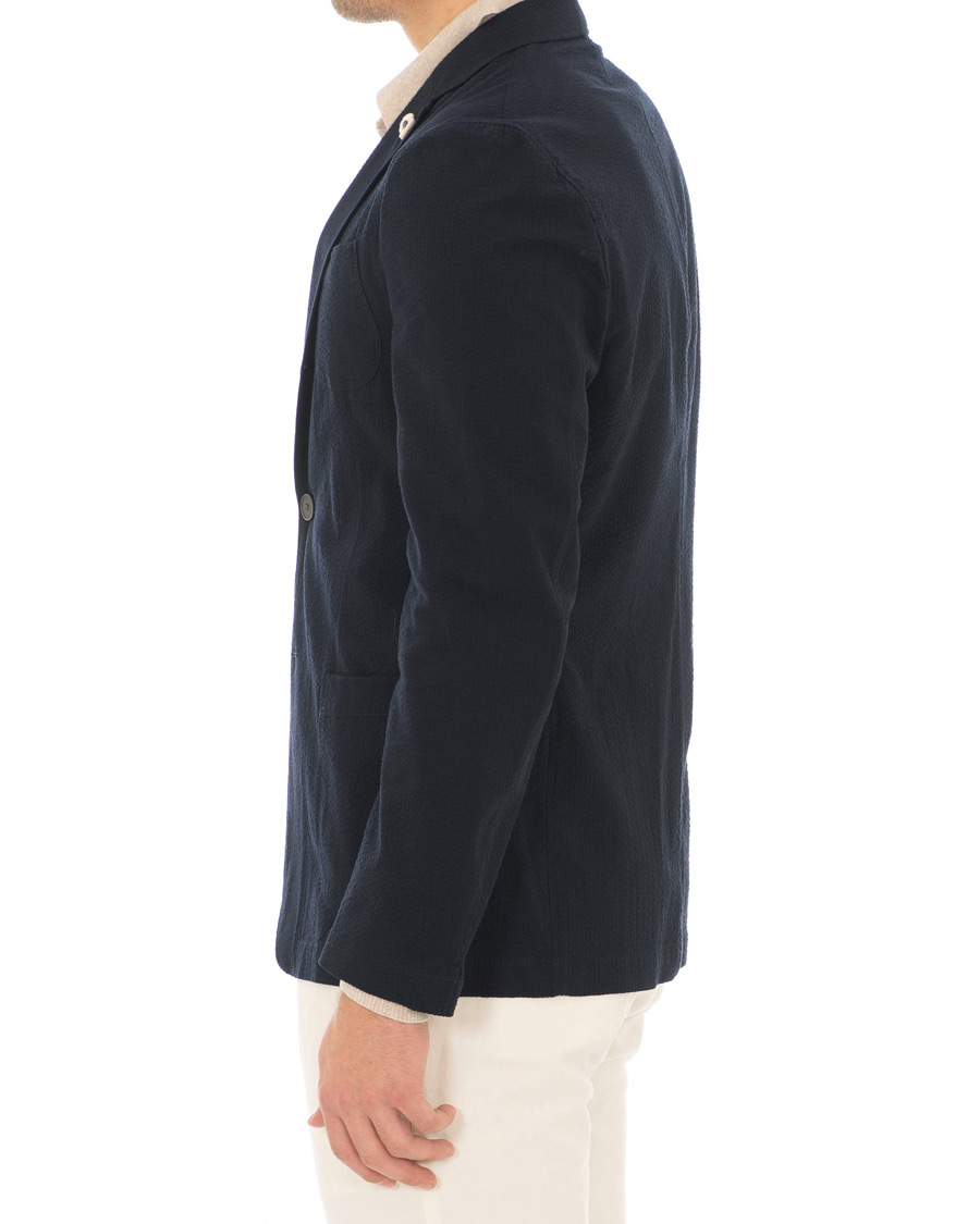 Homme | Blazers | Lardini | Unlined Seersucker Patch Pocket Shirt Blazer Navy