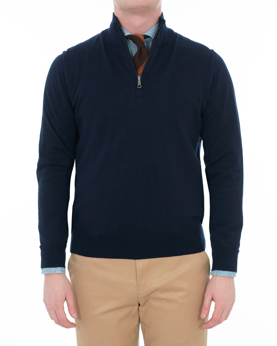 Homme | Pulls Et Tricots | Brooks Brothers | Cotton Half Zip Sweater Navy