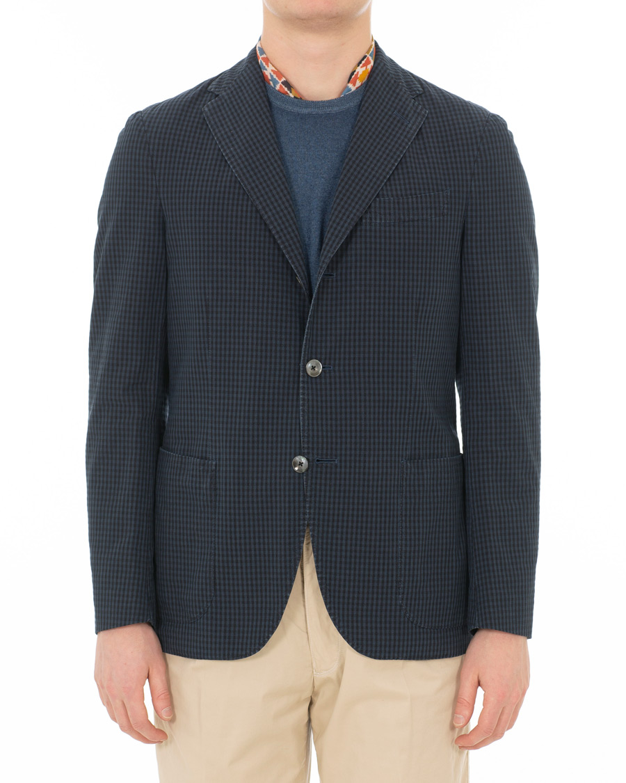 Homme | Blazers | The Gigi | Art Tonal Micro Check Blazer Dark Blue