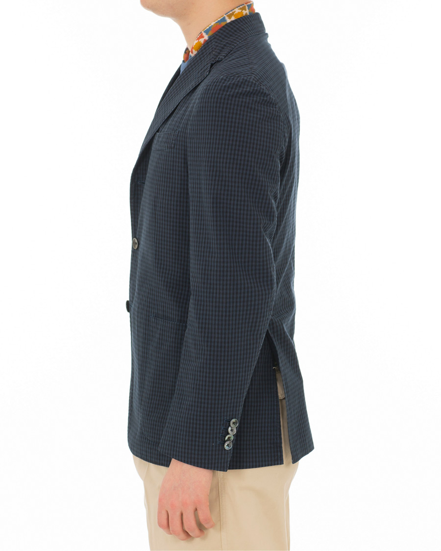 Homme | Blazers | The Gigi | Art Tonal Micro Check Blazer Dark Blue
