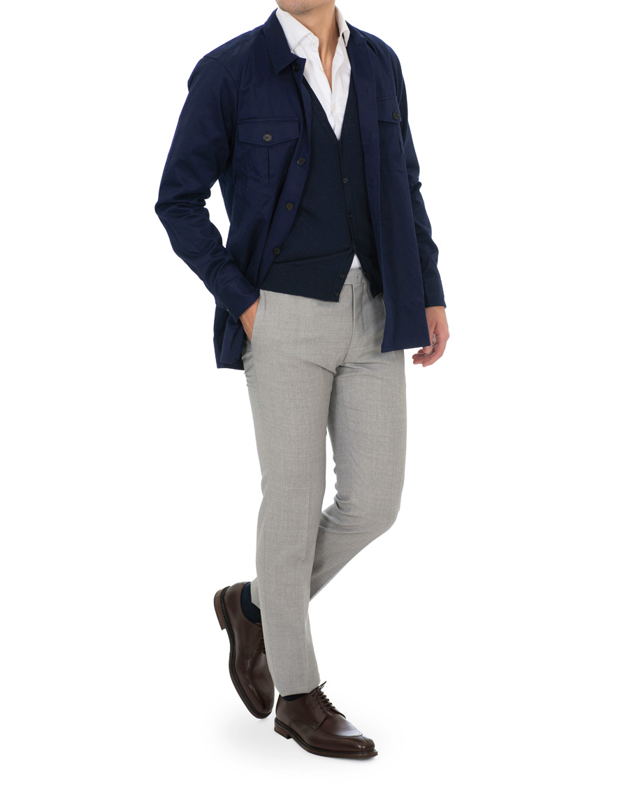 Homme | Pantalons | Incotex | Slim Fit Super 100's Wool Trousers Light Grey