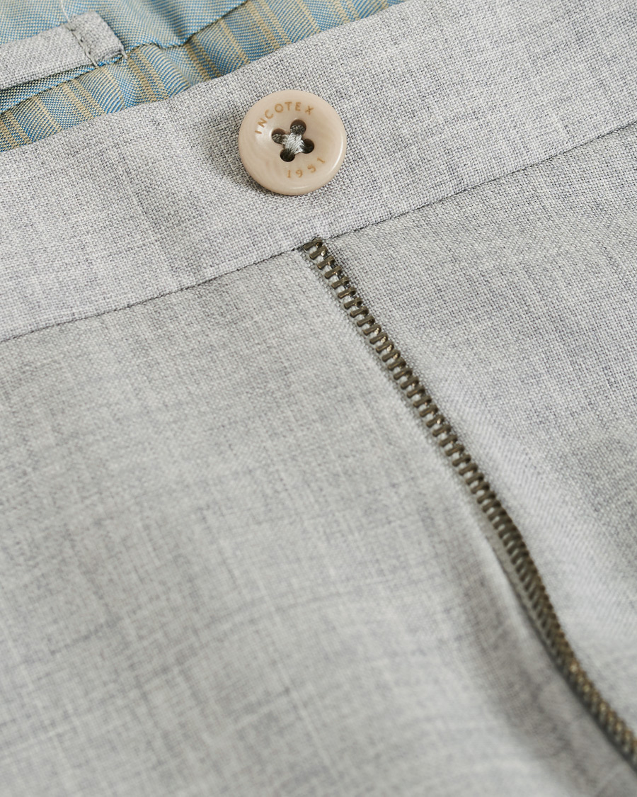 Homme | Pantalons | Incotex | Slim Fit Super 100's Wool Trousers Light Grey