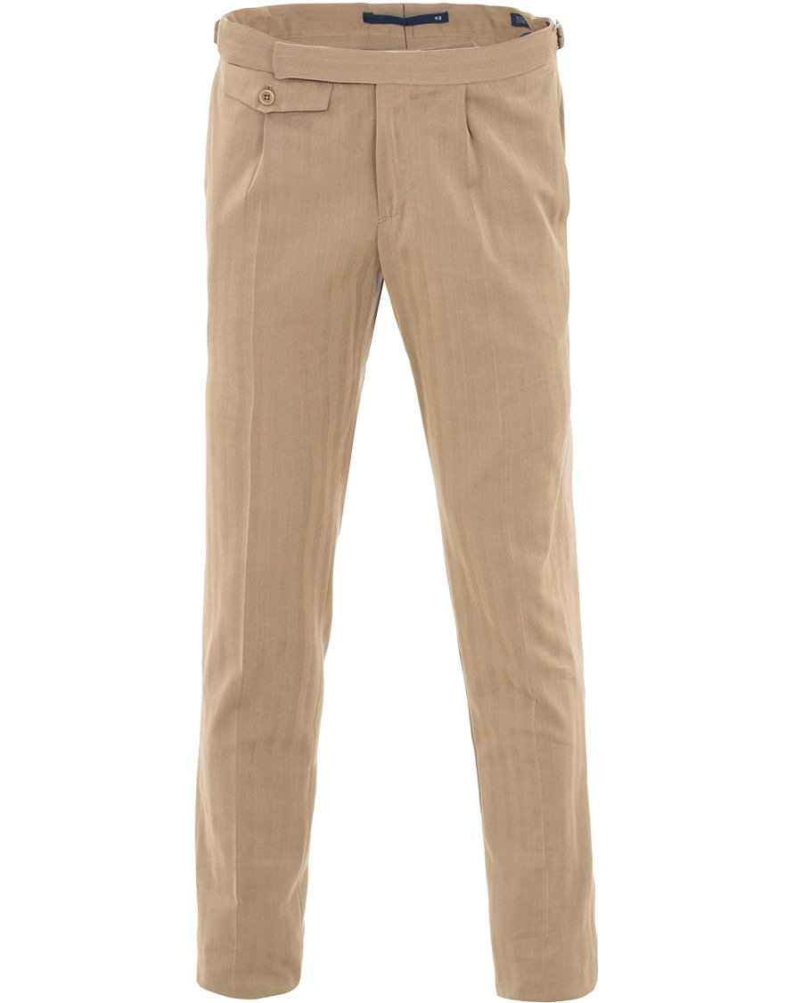 Homme | Pantalons | Incotex | Solaro High Waist Side Adjuster Pleated Chino Tobacco
