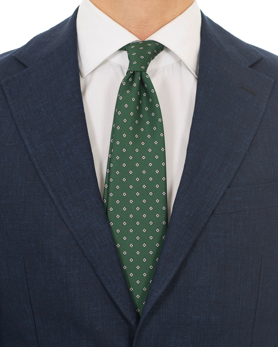 Homme | Drake's Navy Tip Silk 50oz Foulard 8 cm Tie Green | Drake's | Navy Tip Silk 50oz Foulard 8 cm Tie Green