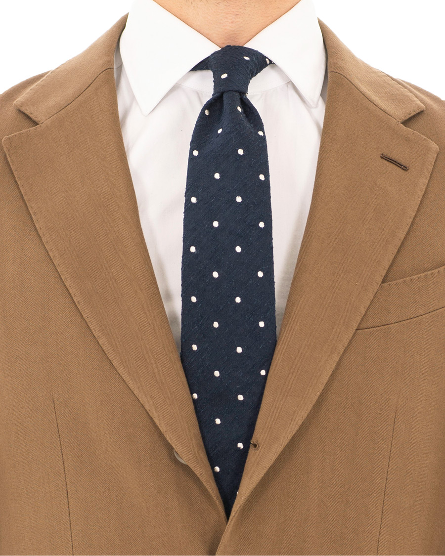 Homme | Drake's Hand Rolled Shantung Silk 8 cm Tie Navy | Drake's | Hand Rolled Shantung Silk 8 cm Tie Navy