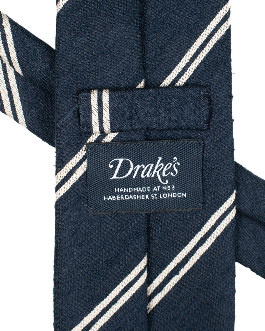 Homme | Drake's Hand Rolled Shantung Silk 8 cm Tie Navy | Drake's | Hand Rolled Shantung Silk 8 cm Tie Navy