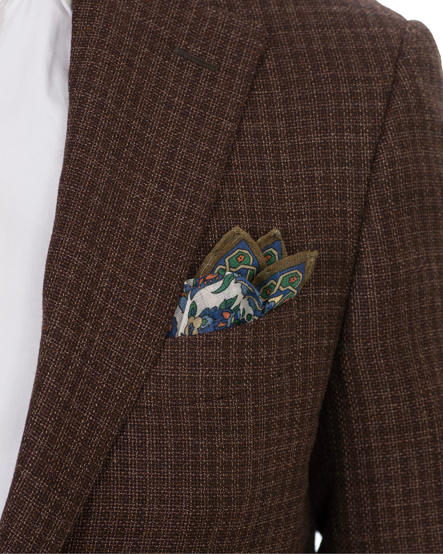 Homme | Drake's Cotton/Modal Vintage Floral Pocket Square White | Drake's | Cotton/Modal Vintage Floral Pocket Square White