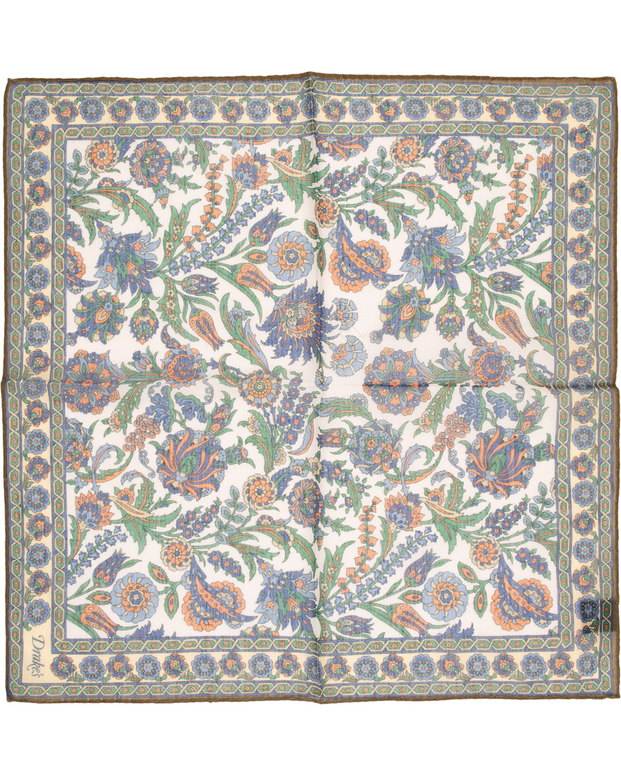 Homme | Drake's Cotton/Modal Vintage Floral Pocket Square White | Drake's | Cotton/Modal Vintage Floral Pocket Square White