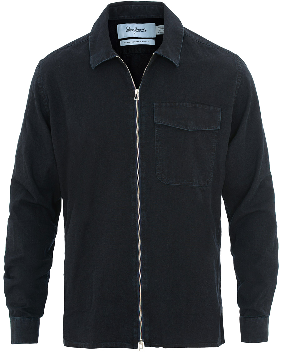 Heren | Overhemden | Schnayderman?s | Schnayderman's Cotton Shirt Zip Jacket Dark Blue