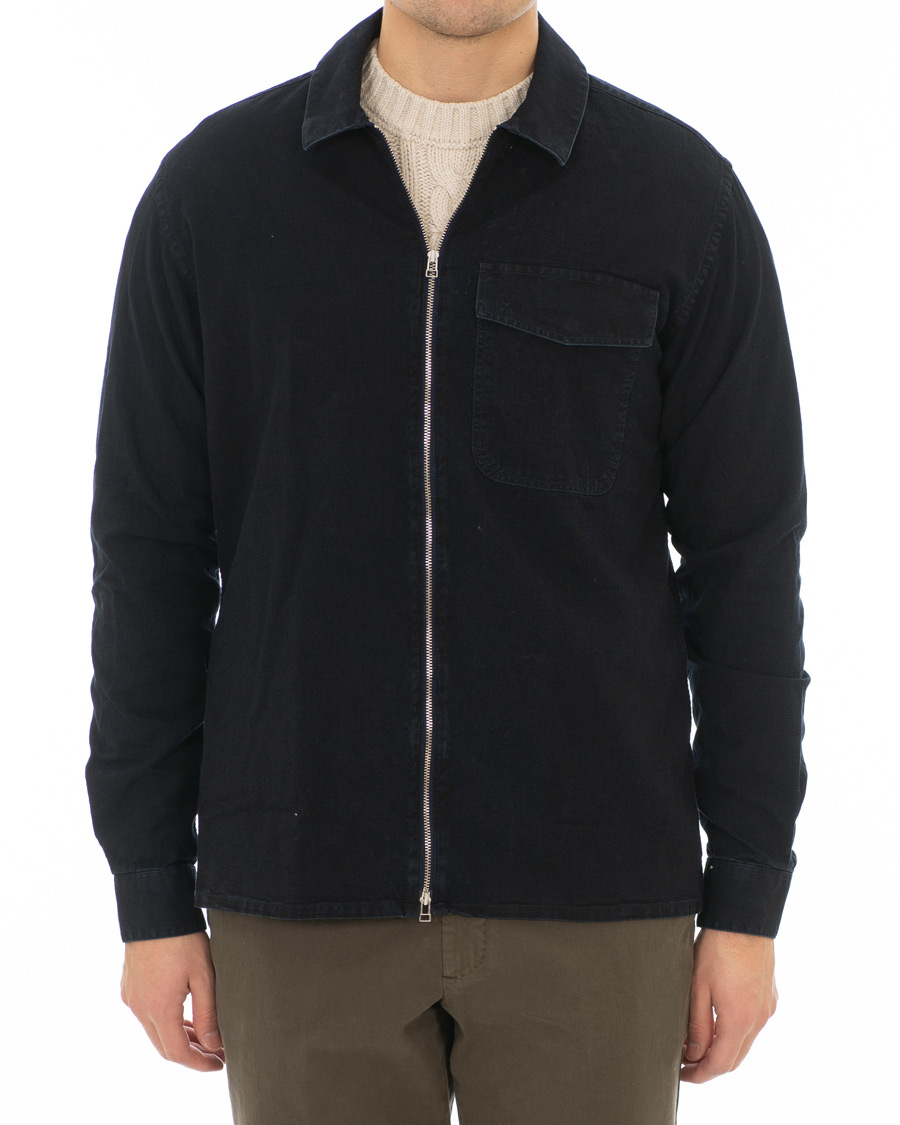 Heren | Overhemden | Schnayderman?s | Schnayderman's Cotton Shirt Zip Jacket Dark Blue