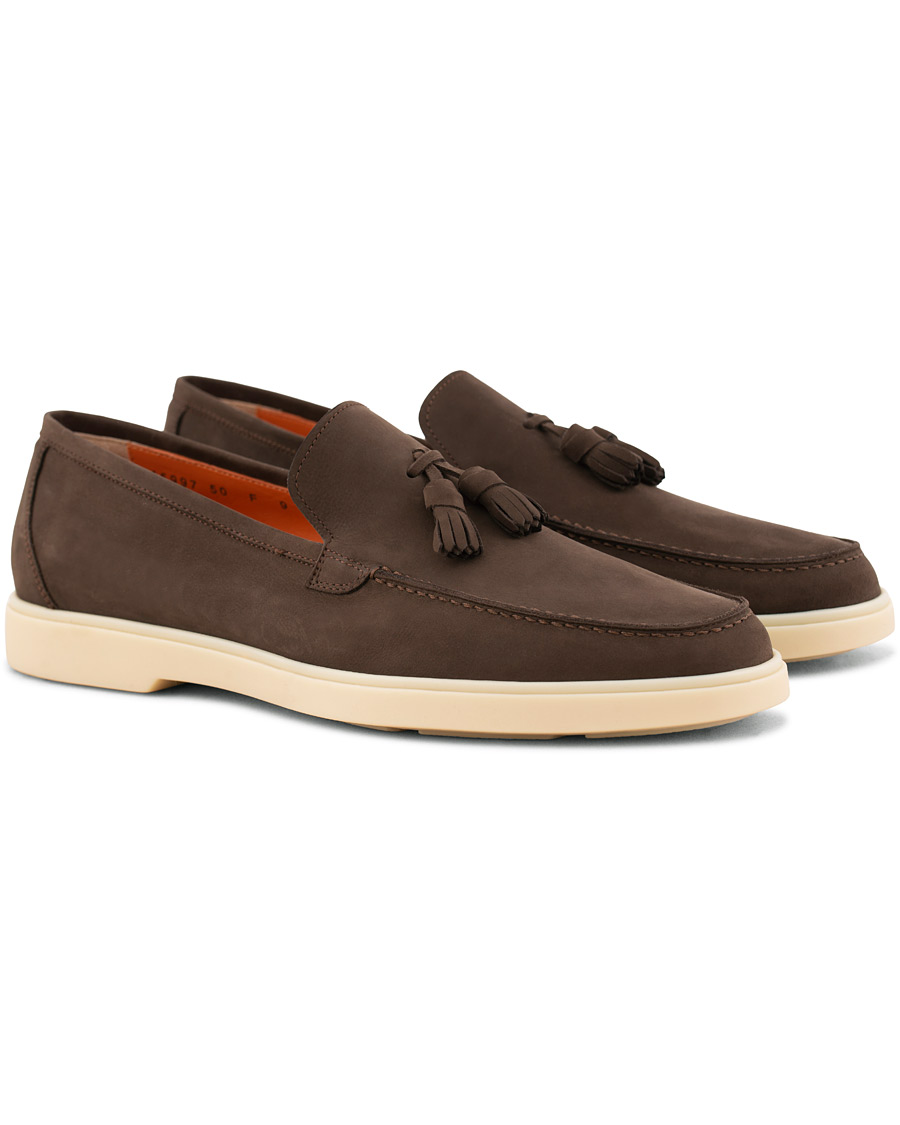 Heren | Santoni Yalta Tassel Loafer Dark Brown Nubuck | Santoni | Yalta Tassel Loafer Dark Brown Nubuck