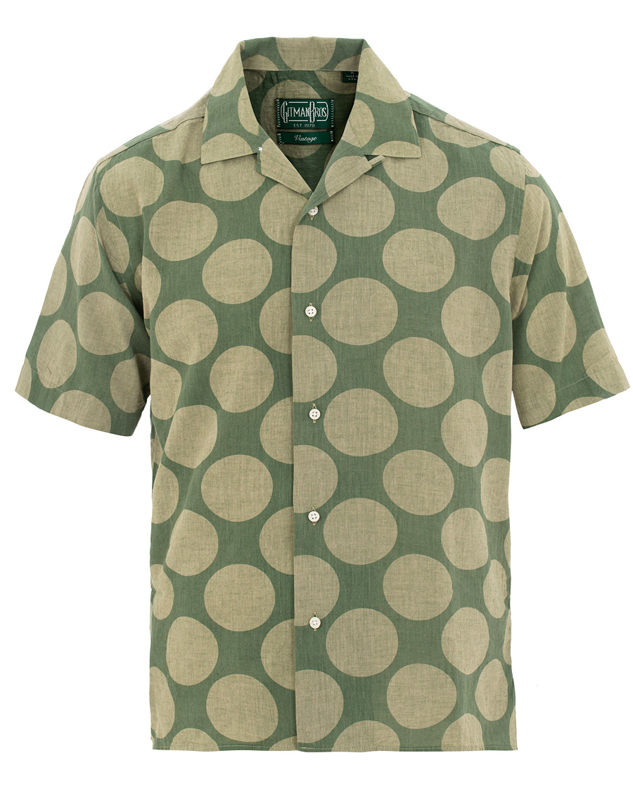 Homme | Chemises | Gitman Vintage | Cotton/Linen Polka Dot Camp Collar Shirt Olive