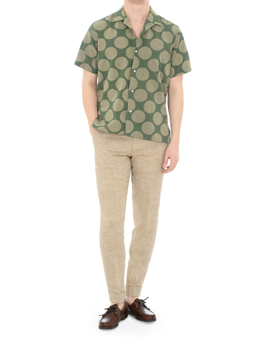 Homme | Chemises | Gitman Vintage | Cotton/Linen Polka Dot Camp Collar Shirt Olive