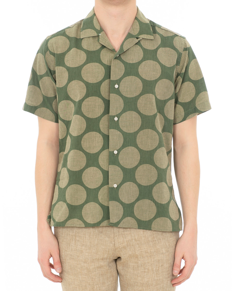 Homme | Chemises | Gitman Vintage | Cotton/Linen Polka Dot Camp Collar Shirt Olive