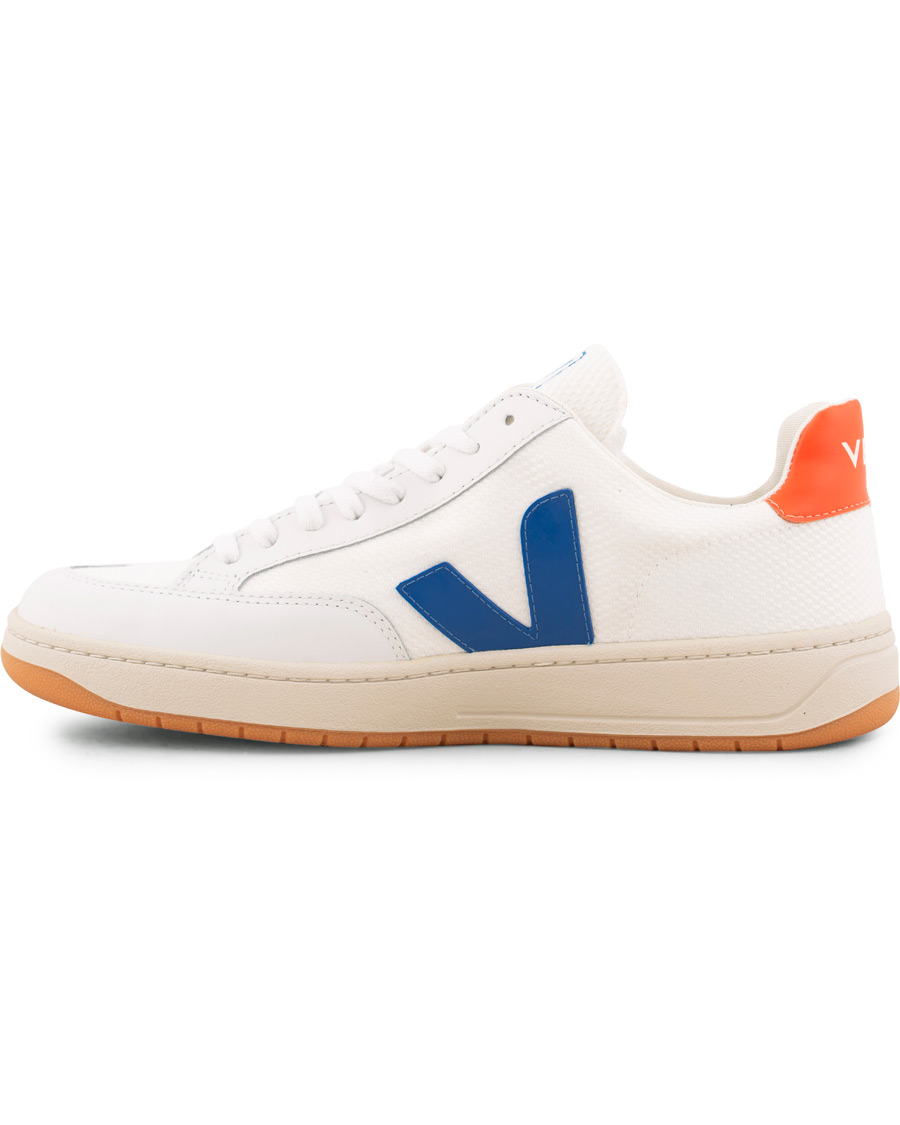 Heren | Veja V-12 Mesh Sneaker White/Indigo/Orange/Flou | Veja | V-12 Mesh Sneaker White/Indigo/Orange/Flou