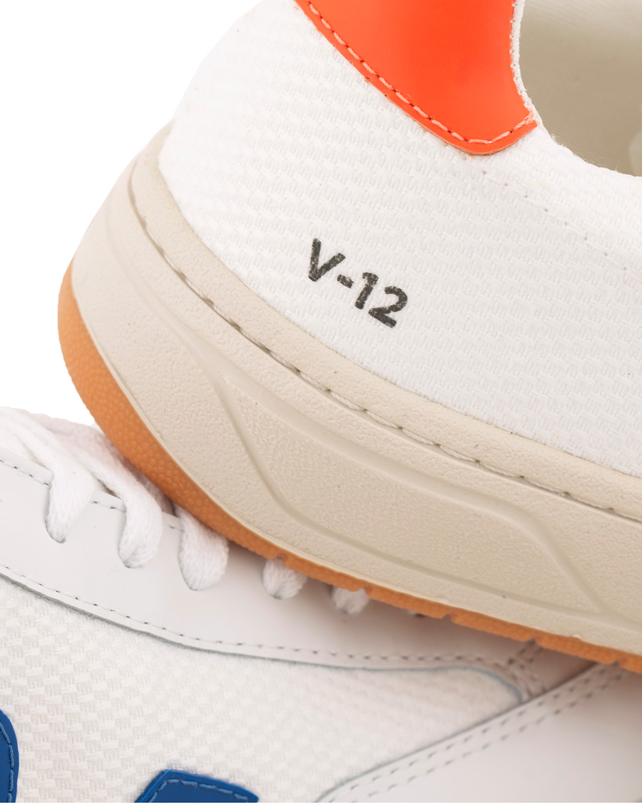 Heren | Veja V-12 Mesh Sneaker White/Indigo/Orange/Flou | Veja | V-12 Mesh Sneaker White/Indigo/Orange/Flou