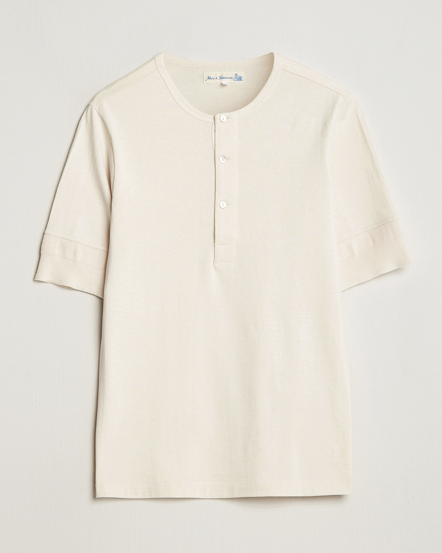 Heren | Truien | Merz b. Schwanen | Short Sleeve Organic Cotton Henley Nature