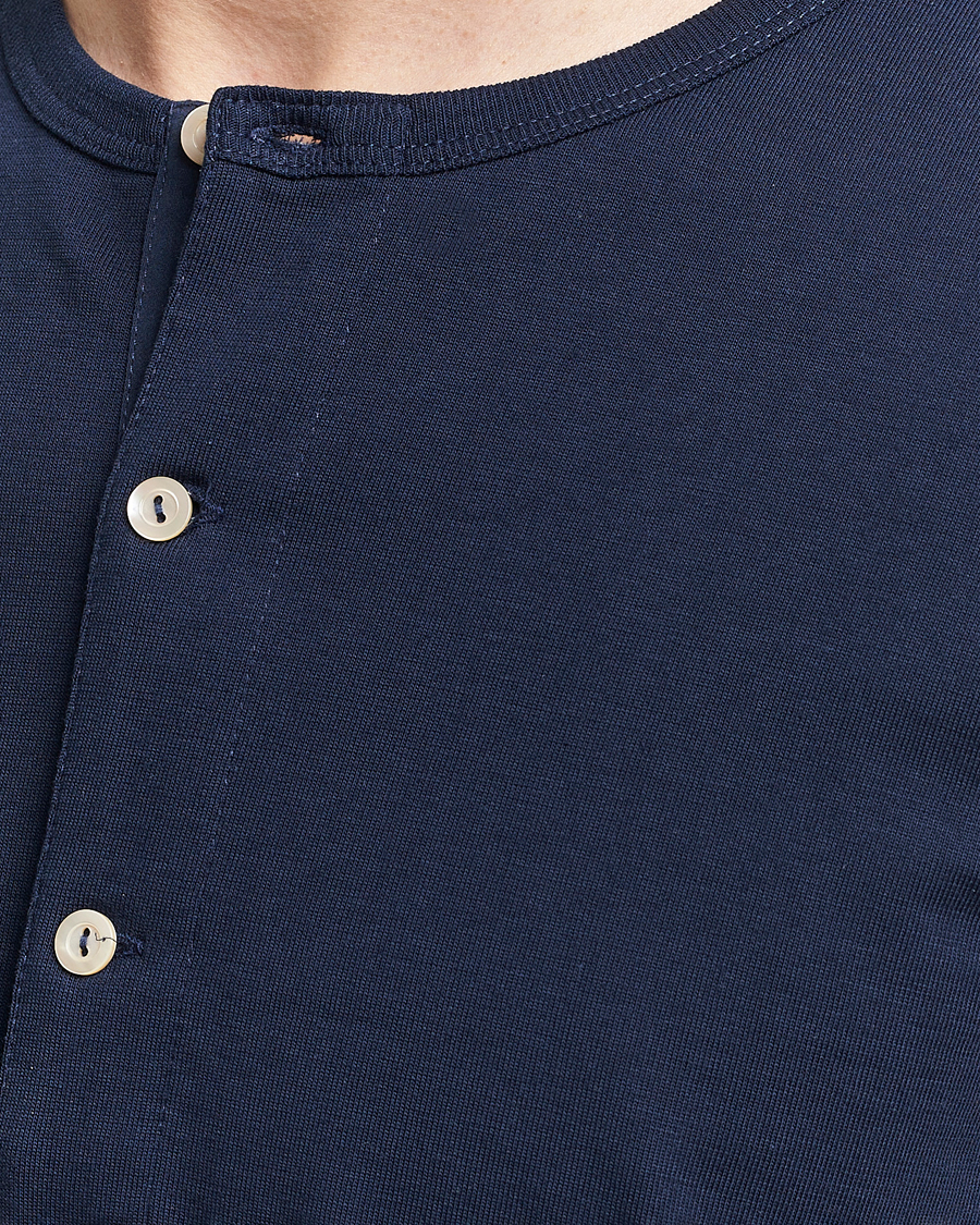 Homme | Pulls Et Tricots | Merz b. Schwanen | Short Sleeve Organic Cotton Henley Ink Blue