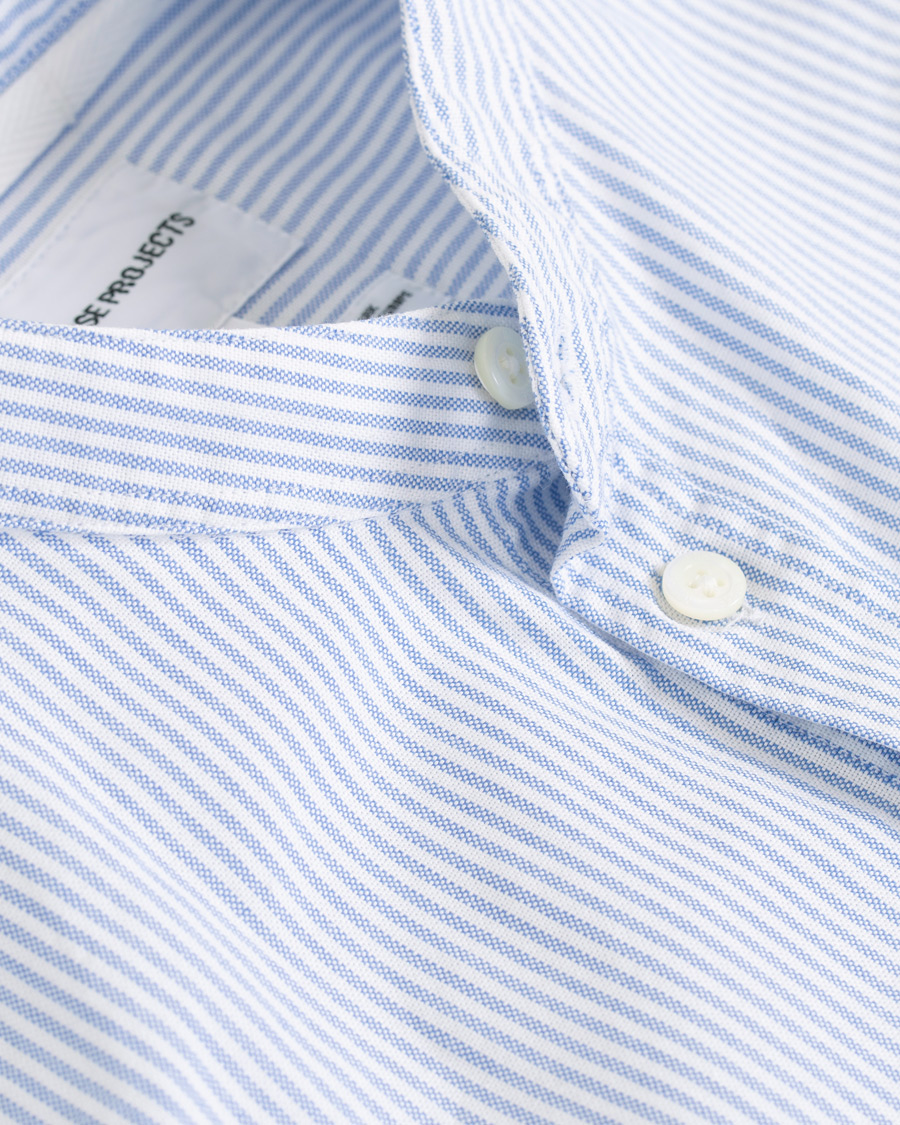 Heren | Overhemden | Norse Projects | Hans Collarless Oxford Stripe Shirt Light Blue