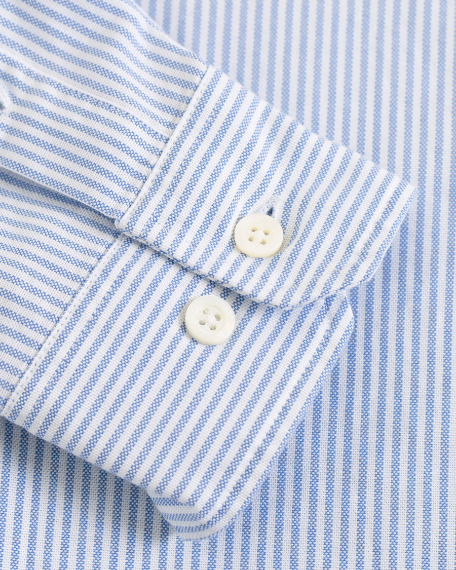 Heren | Overhemden | Norse Projects | Hans Collarless Oxford Stripe Shirt Light Blue