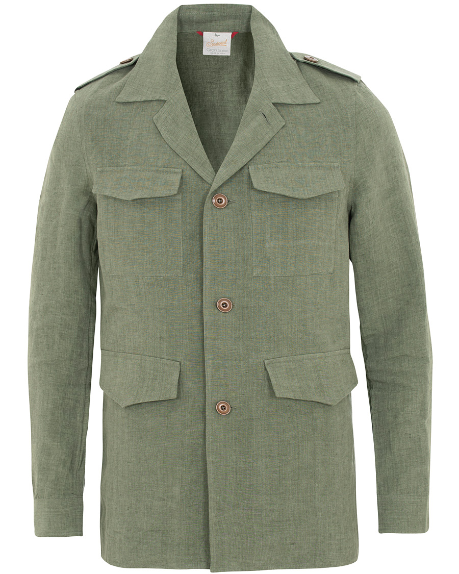 Homme | Chemises | Gran Sasso | Safari Linen Jacket Green